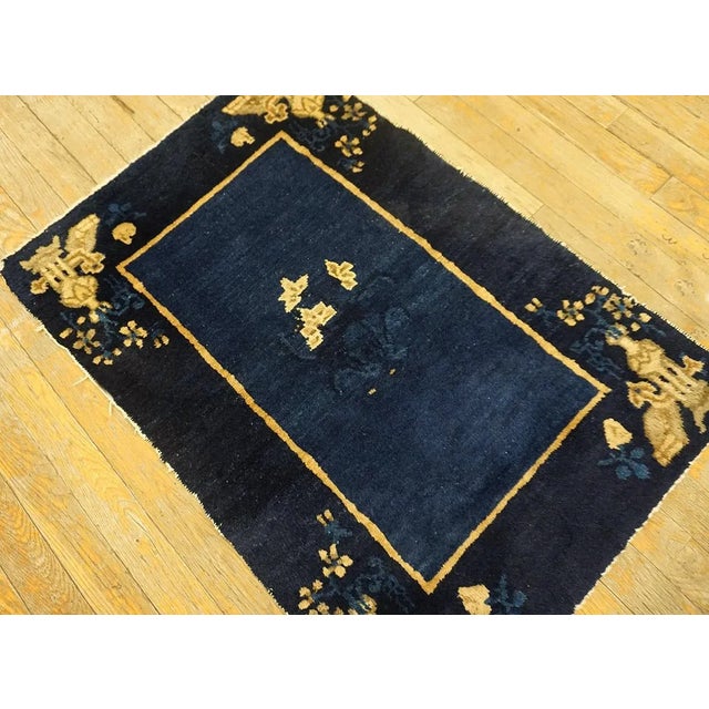 1900 - 1909 Considerable Navy Blue Color With Unique Florid Design Antique Chinese Peking Rug For Sale - Image 5 of 9