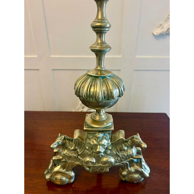 Metal Large Antique Victorian Ornate Brass Fire Dogs and Andirons, 1880, Set of 2 For Sale - Image 7 of 14