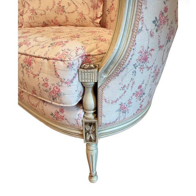 Pink Gorgeous 20th Century French Settee With New LoveShackFancy Linen Upholstery For Sale - Image 8 of 9
