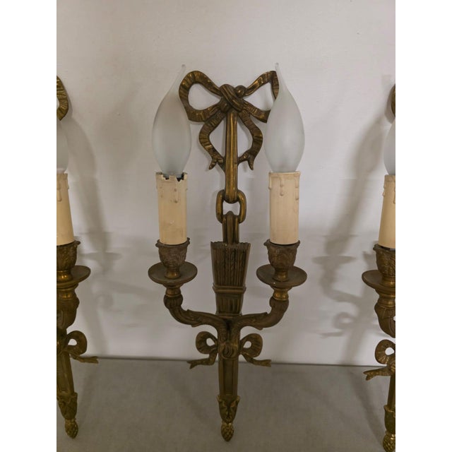 Louis XVI Style Bronze Wall Lamps, 1940s, Set of 4 For Sale - Image 6 of 12