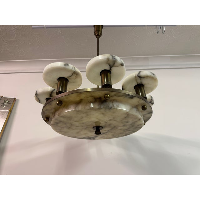 Art Deco Alabaster and Brass 8-Arm Chandelier, 1930s For Sale - Image 15 of 17