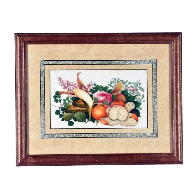 Cream China Trade Watercolor and Gouache on Pith Paper Set of Twelve Paintings of Fruit and Flowers For Sale - Image 8 of 13