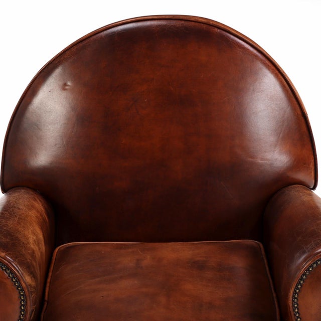Late 20th Century Dutch Art Deco Style Leather Club Chair With Matching Ottoman For Sale - Image 4 of 8