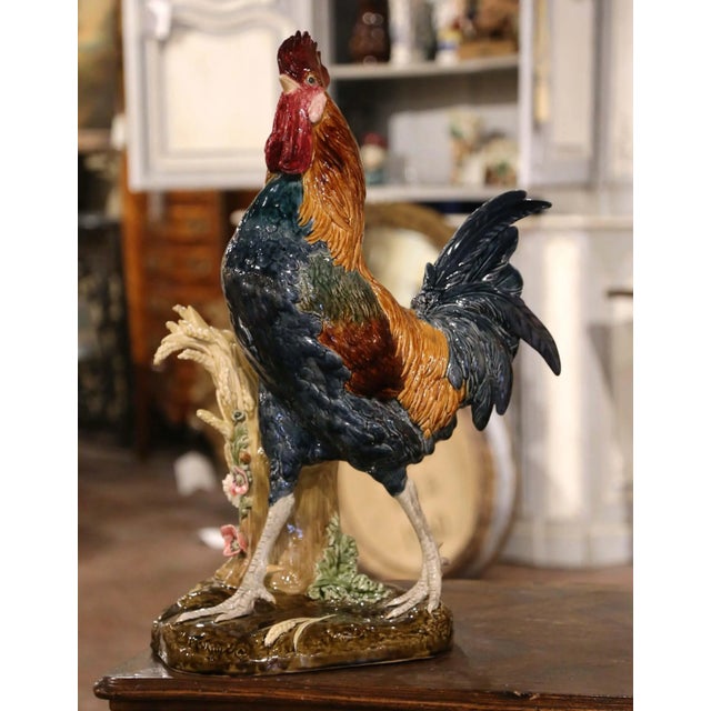 Late 19th Century 19th Century French Painted Faience Rooster With Vase Signed Paul Comolera For Sale - Image 5 of 12