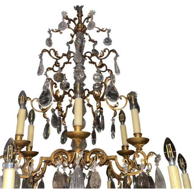 American Late 20th Century Hand-Carved Rock Crystal and Wrought Iron Chandelier. u.s.A. For Sale - Image 3 of 6