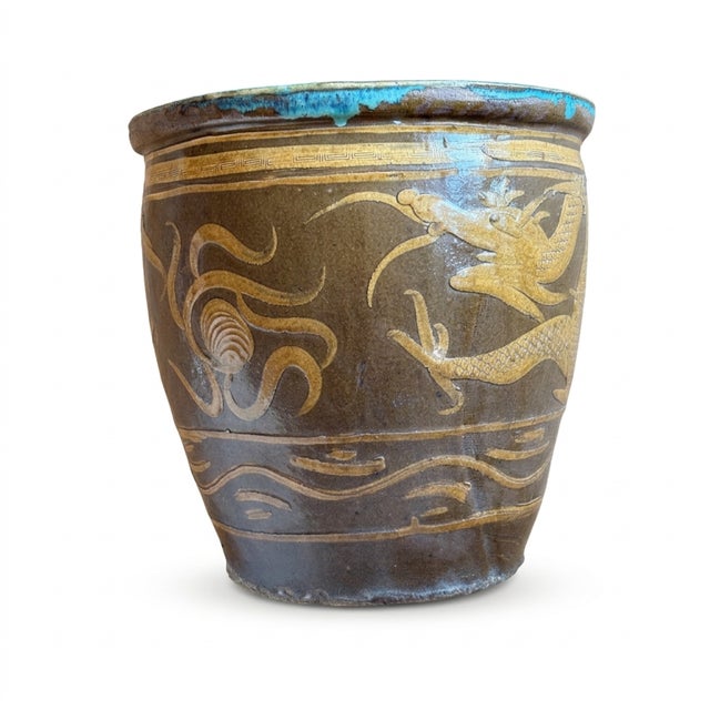 Ceramic Antique Chinese Dragon Egg Art Pottery Dragon Jardinière Planter Pot For Sale - Image 7 of 11
