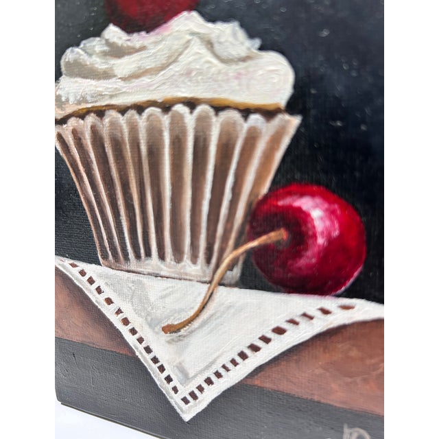 Red Pair of Original Dessert Still Life Paintings by Jane Palmer Tart Cupcake For Sale - Image 8 of 10