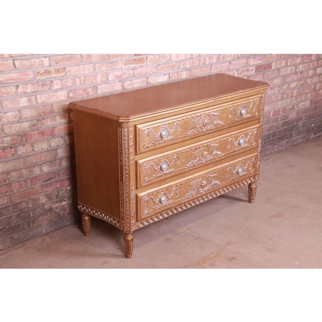 Late 20th Century French Regency Louis XVI Gold Gilt Three-Drawer Dresser or Commode For Sale - Image 5 of 13