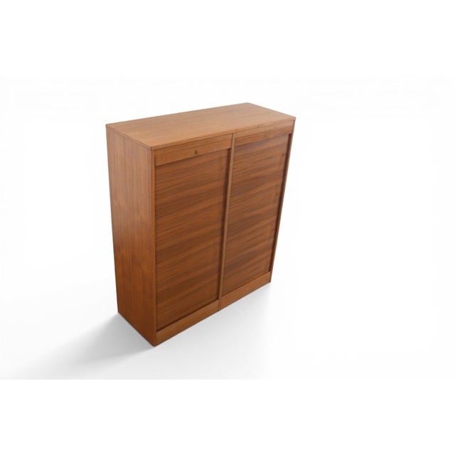 Wood Danish Modern Tambour Locking File Cabinet in Teak | 1960s For Sale - Image 7 of 12