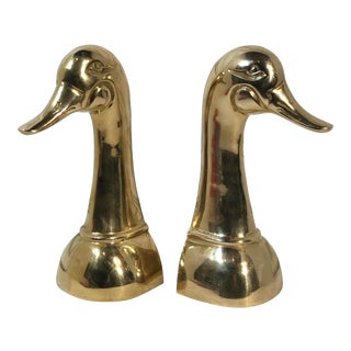 Vintage Brass Duck Bookends - a Pair For Sale