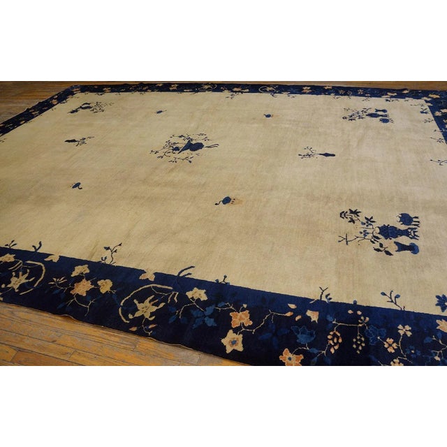 1920s Rectangle Hand Knotted Wool Antique Open Field Medallion Blue Large Rug For Sale - Image 11 of 14