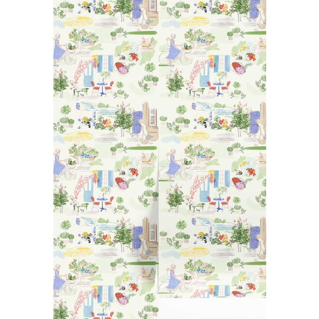 Traditional Farmer's Market Toile Grasscloth Wallpaper by House Party | 6 Yards For Sale - Image 3 of 8