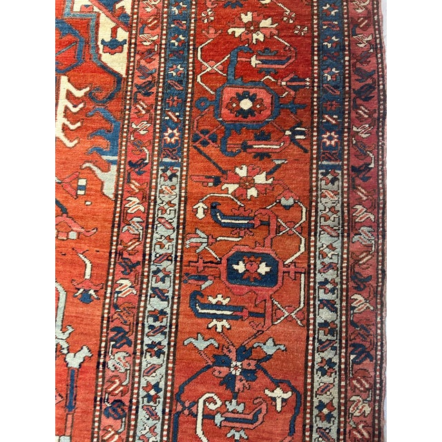 Late 19th Century 1880's Antique Serapi Rust Navy Blue and Ivory For Sale - Image 5 of 7