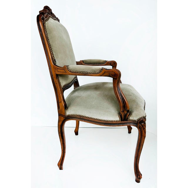 Late 20th Century Italian Chateau d'Ax Carved Armchairs in Suede With Brass NailHeads, Pair For Sale In Miami - Image 6 of 16