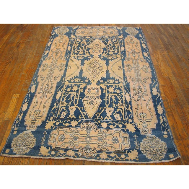 Teal 1930s Teal Blue Geometric Antique Indian Cotton Agra Rug 4' X 6'6" Handknotted Carpet For Sale - Image 8 of 18