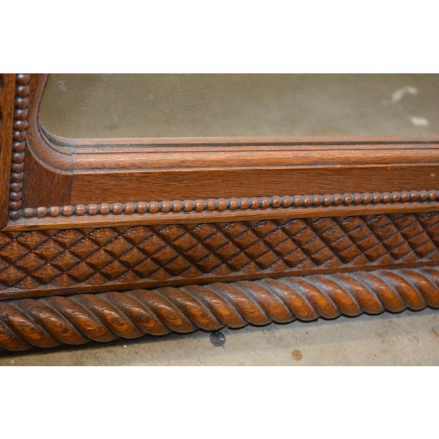 1960s Vintage Wood Rectangle Mantel / Wall Mirror W/ Lattice Look & Rope Twist Frame For Sale - Image 5 of 12
