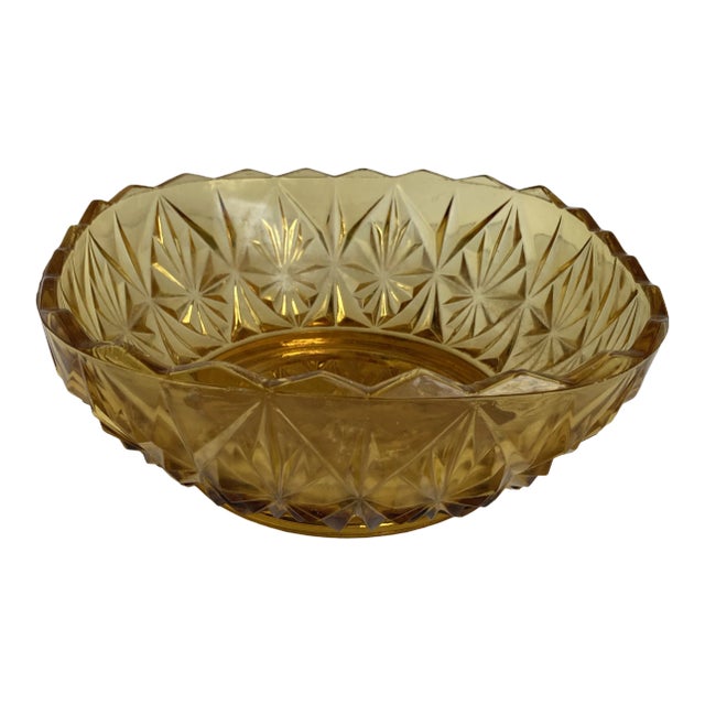 Vintage Hazel Atlas Williamsport Diamond Starburst Honey Amber Square Glass Bowl For Sale