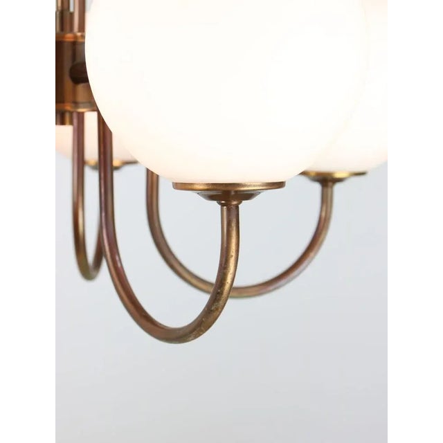 Vintage Italian Brass and Opaline Chandelier in Copper Color, 1970s For Sale - Image 4 of 12