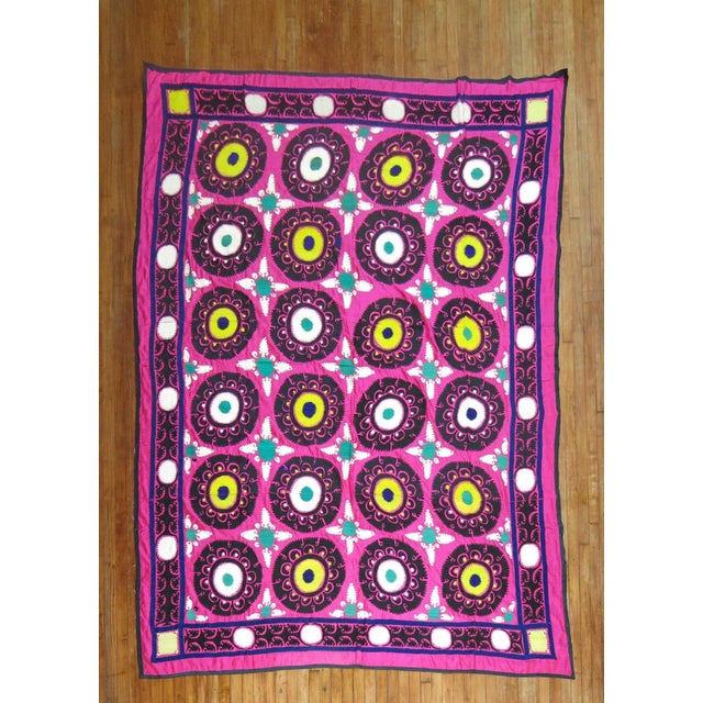 Late 20th Century Bright Pink Suzanni Embroidery Textile For Sale - Image 9 of 9