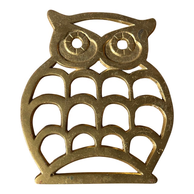 1970s Simple Brass MCM Owl Trivet For Sale