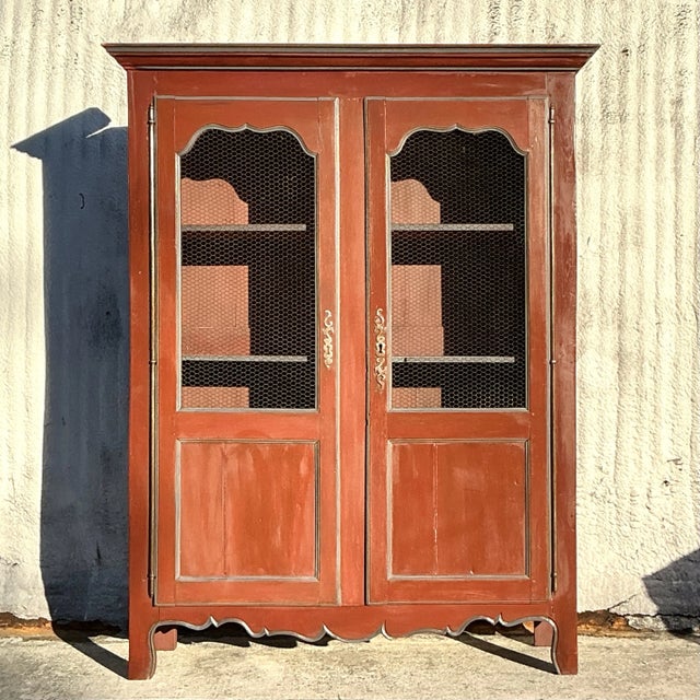 Wood Vintage Boho Patinated Wire Front Armoire For Sale - Image 7 of 10