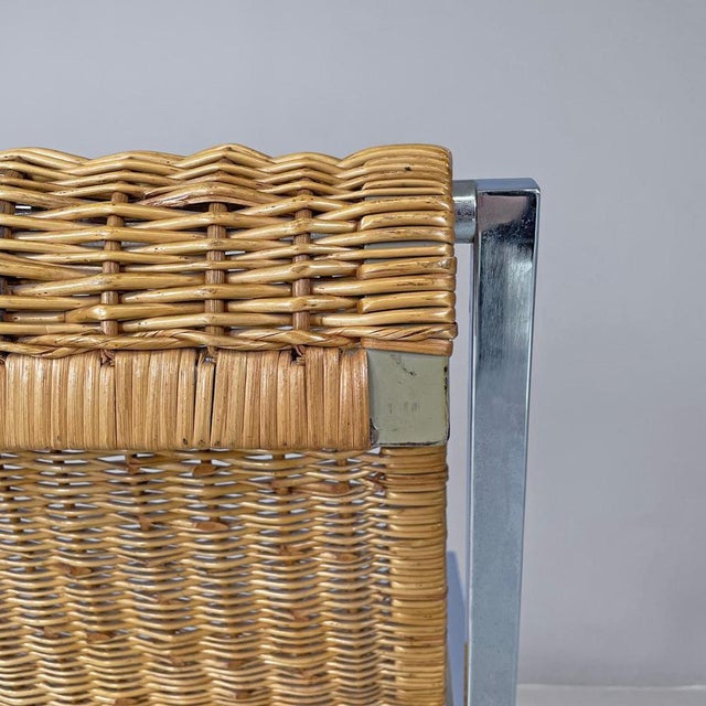 Gold Italian Rattan and Chromed Metal Armchair attributed to Lyda Levi, 1970s For Sale - Image 8 of 18