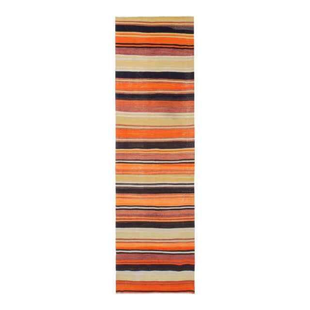 Striped Vintage Turkish Kilim Runner - 3`0" X 10`10" For Sale