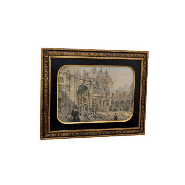 Original Antique Engraving Art of Flemish Royal Courtyard, B Altman