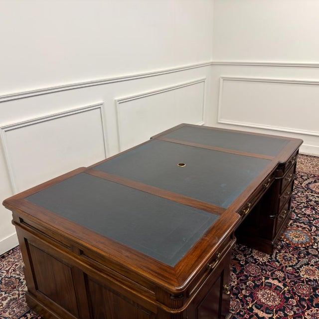 Large Classic English Chesterfield Partner Desk For Sale - Image 5 of 18