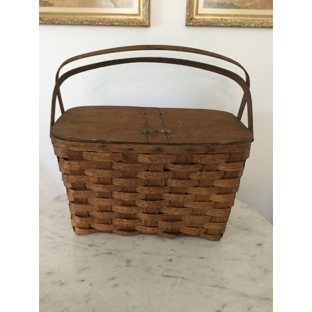 Early 20th Century Antique Oak Picnic Basket For Sale - Image 4 of 7