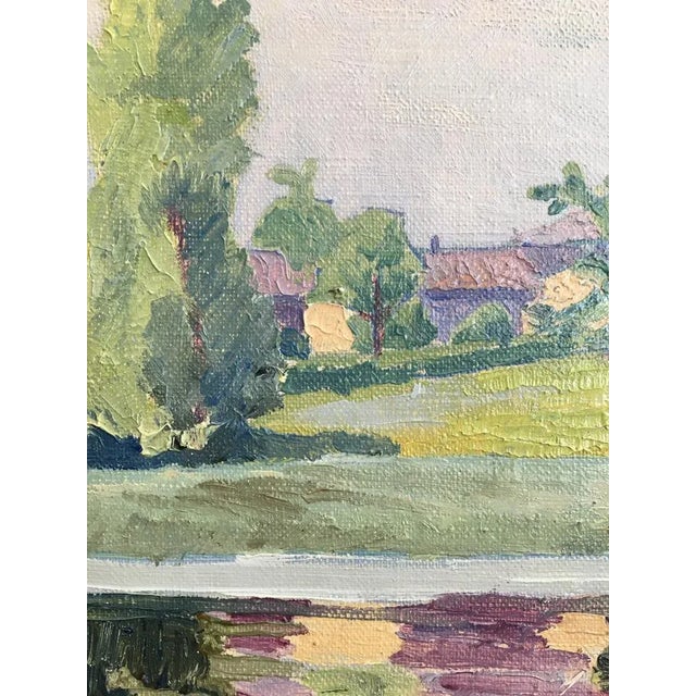 1920s A. Augsburger, Paysage au bord du lac, 1927, Oil on Canvas For Sale - Image 5 of 8