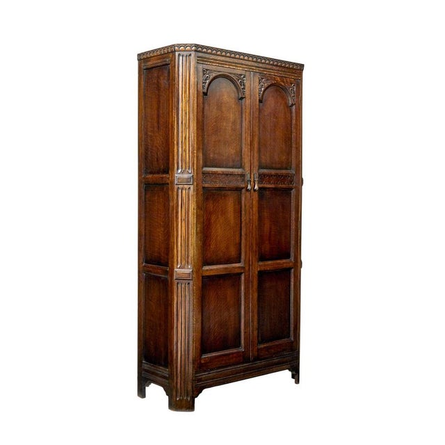 Brown Gothic Revival Oak Wardrobe, 1970s For Sale - Image 8 of 8