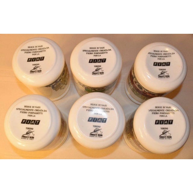 Mid-Century Modern Piero Fornasetti Opaque White Glass Jars and Covers made for Fiat - Set of 6 For Sale - Image 3 of 13