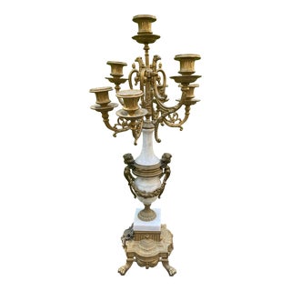 20th Century French White Marble & Bronze 7 Candle Candelabra For Sale
