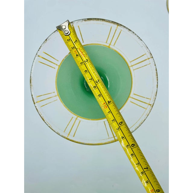 Early 20th Century Art Deco Jadeite-Style Candle Holders With Chronograph Gold Leaf Motif - a Pair For Sale - Image 11 of 12