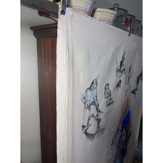 Circus High Diver Into Glass With Sketches Unstretched Canvas Joni Wildman Oil Painting For Sale - Image 10 of 15