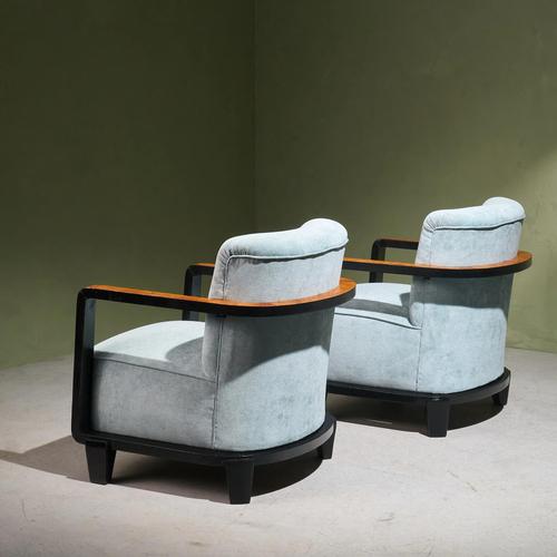 Art Deco Lounge Chairs in Burlwood with Ebonized Frames, Italy, Set of 2 For Sale - Image 3 of 10