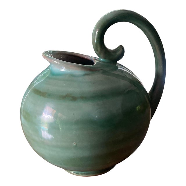 1960s Elegant Mid Century Modern Green Glaze Stangl Pottery Ball Pitcher Jug For Sale