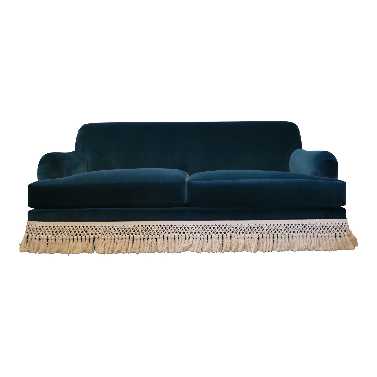 Teal Velvet And Fringe Sofa Chairish