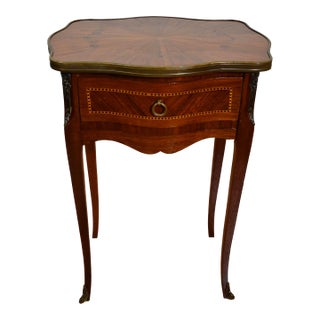 1920s Antique French Louis XV Walnut & Satinwood Inlay Nightstand Made in France For Sale