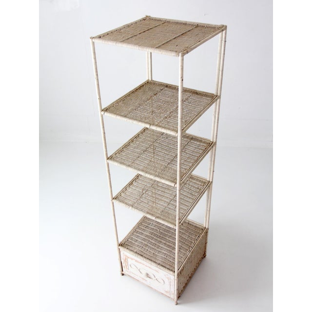 White Vintage White Wicker Etagere Shelf With Drawer For Sale - Image 8 of 17