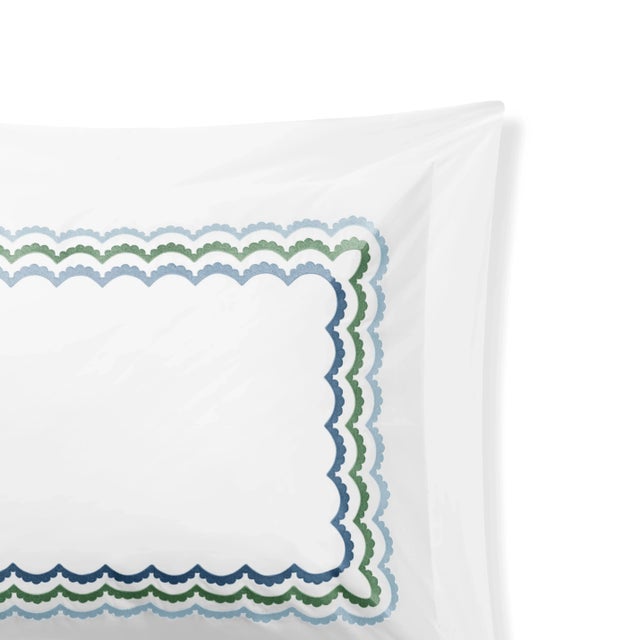 Celerie Kemble + Hamburg House Whimsical Blue & Green Scallop Twin Bedding Set For Sale - Image 9 of 10