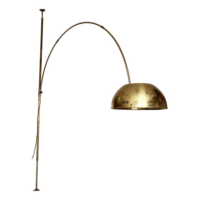 Vintage Postmodern German Brass Early Boca Model Arc Floor Clamp Lamp by Florian Schulz, 1970s For Sale