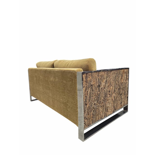 MCM Adrian Pearsall Chrome Flat-Bar Cork-Sided Sofa & Loveseat Set Newly Reupholstered For Sale In Chicago - Image 6 of 12
