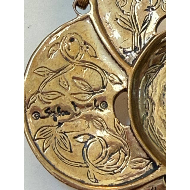 1990s Vintage Stephen Dweck Bronze Floral Medallion Tassel Necklace For Sale - Image 5 of 8
