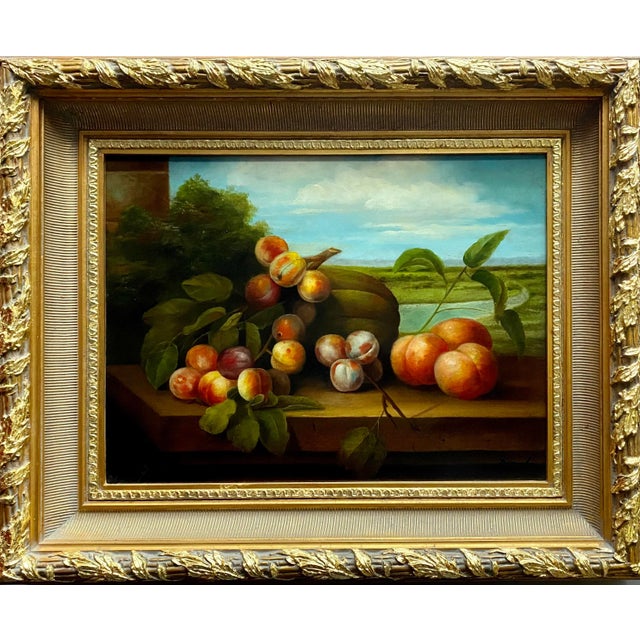 Vintage Signed Original Italian Oil on Canvas Still Life Painting in Gilt Frame For Sale - Image 9 of 9