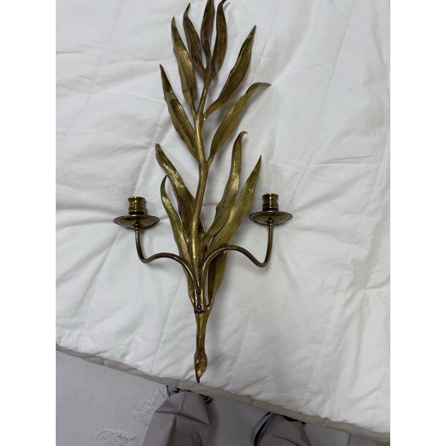 French Provincial Gilt Metal- Wheat Sheaf Candle Wall Sconce For Sale - Image 3 of 3