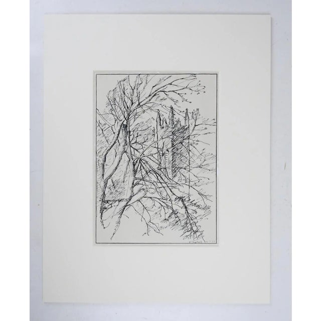 Gothic 1927 Tree and Cathedral Drawing For Sale - Image 3 of 4