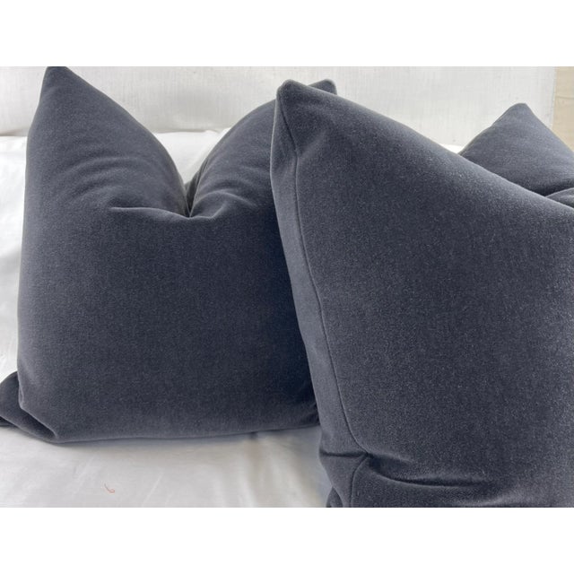 Transitional Brunschwig & Fils "Bachelor Mohair" in Steel 22" Pillows-A Pair For Sale - Image 3 of 4