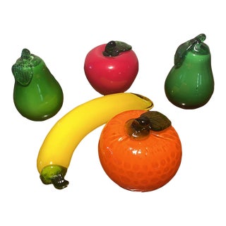 Set of 5 Vintage Blown Glass Fruit For Sale